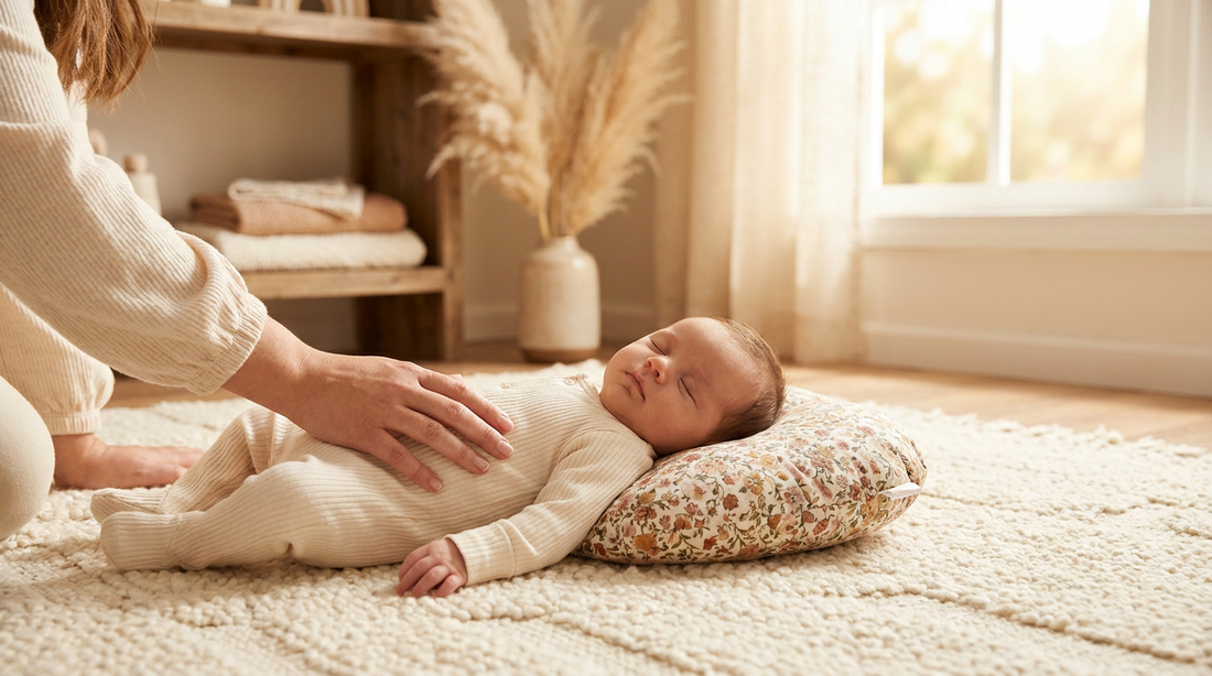 Coussin d'allaitement Papillon MUMCOMFY dans une nursery scandinave lumineuse