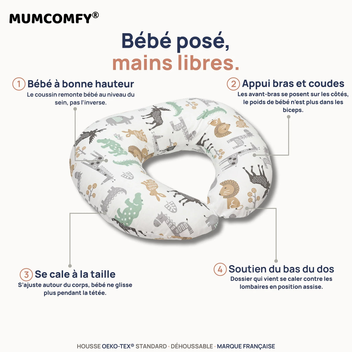 Coussin d'Allaitement en U - Les Copains de la Savane - packshot MUMCOMFY