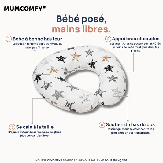 Coussin d'Allaitement en U - Etoiles Caramel - packshot MUMCOMFY