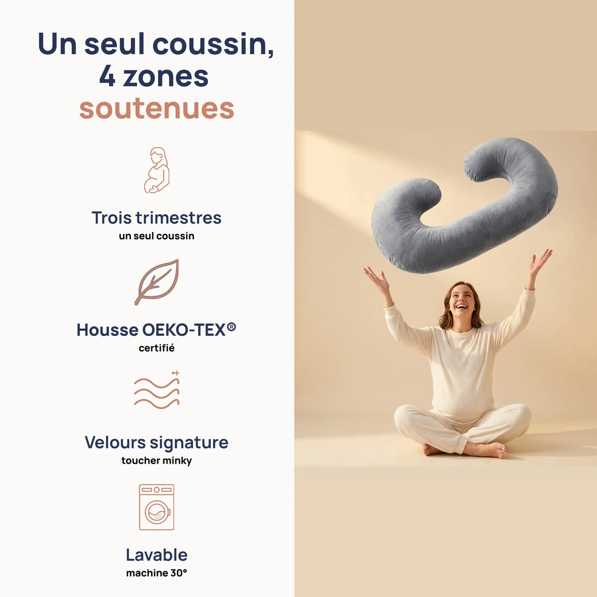 Coussin de Grossesse C-shape — Velours Signature - vue 4