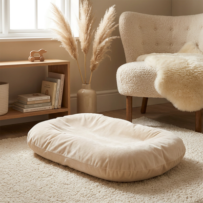 Cocon nid velours beige mise en scène cocooning