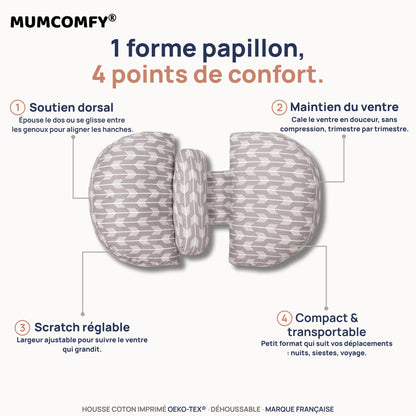 Coussin de Grossesse Papillon Flèches Nomades — 4 points de confort MUMCOMFY